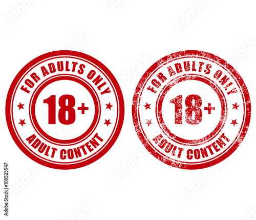Adult only sign - age restriction, shabby stamp