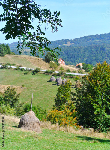 Rural perspective with a haystack