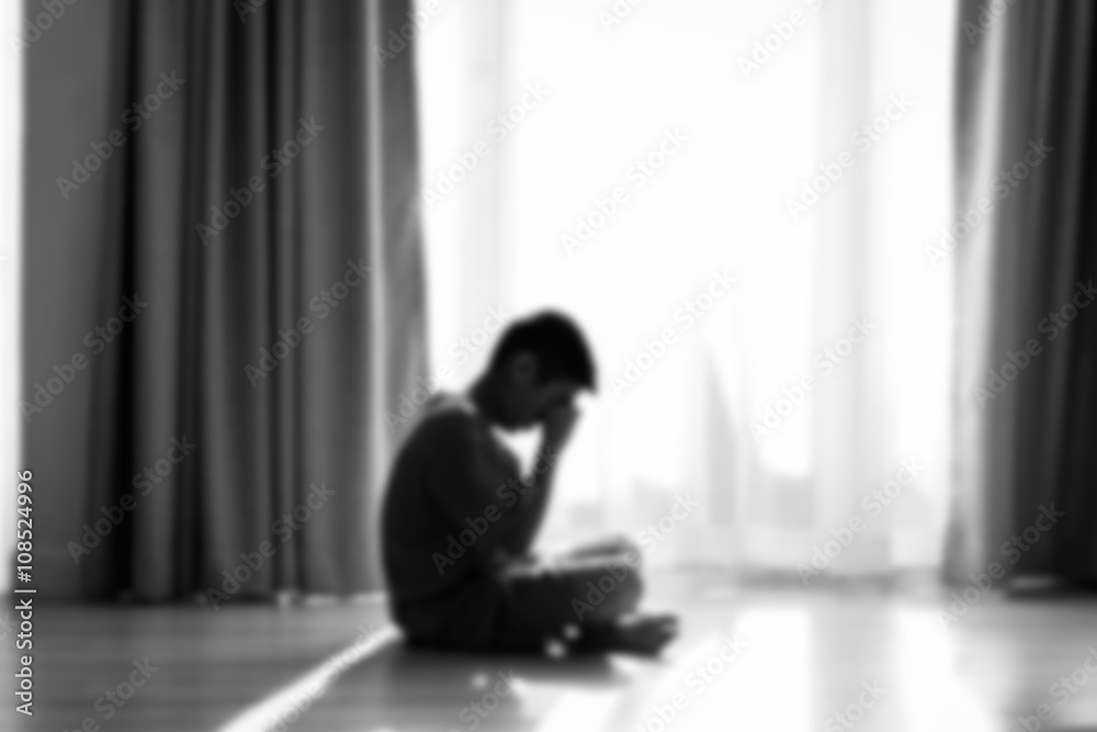 Blurry background Silhouette sad boy crying at window, black and Stock Photo  | Adobe Stock