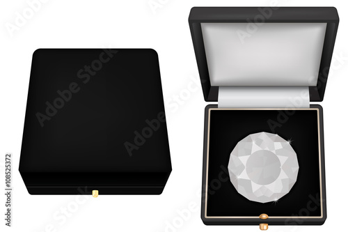 Diamond in jewel case. Black gift case with gem.