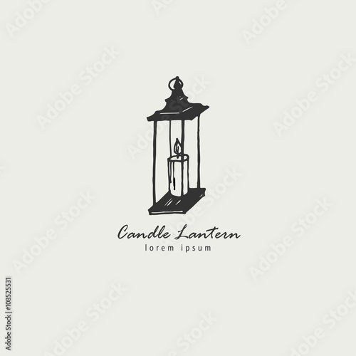 Rustic candle lantern logo in the style of a sketch. The symbol of warmth and comfort.