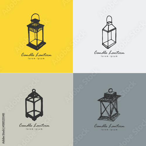 Rustic candle lantern logo in the style of a sketch. The symbol of warmth and comfort.