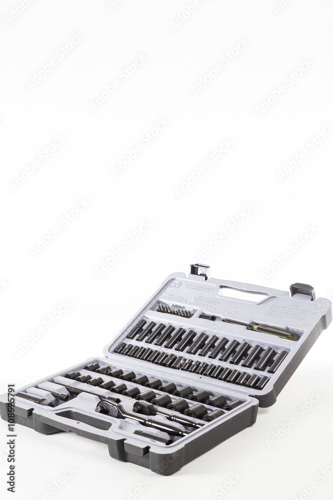 socket wrench set on a bright background closeup socket wrench set on a bright background closeup
