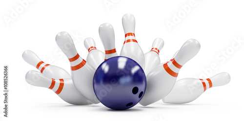 Fototapet bowling strike on a white background