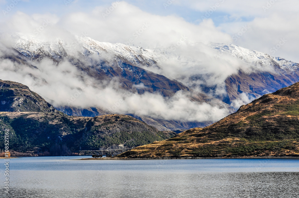 Snowy peaks near Lake Wanaka in Southern Lakes, New Zealand