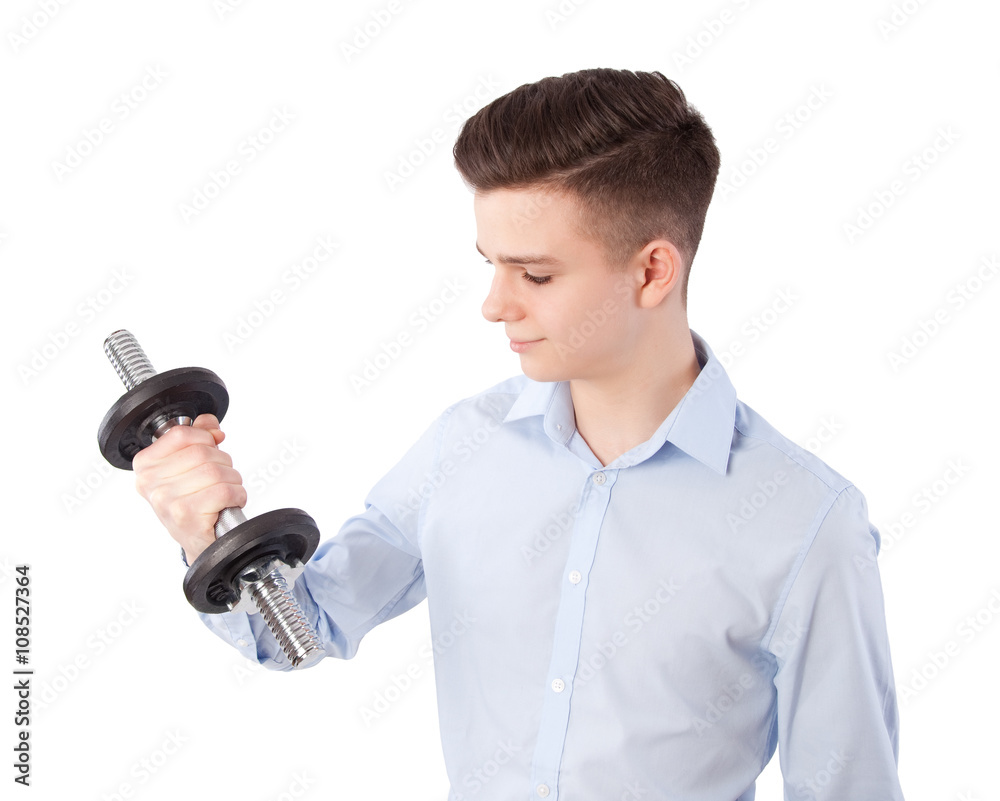 boy with dumbbell boy with dumbbell