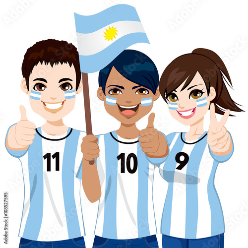 Young Argentinian soccer fans cheering their Argentina national football team