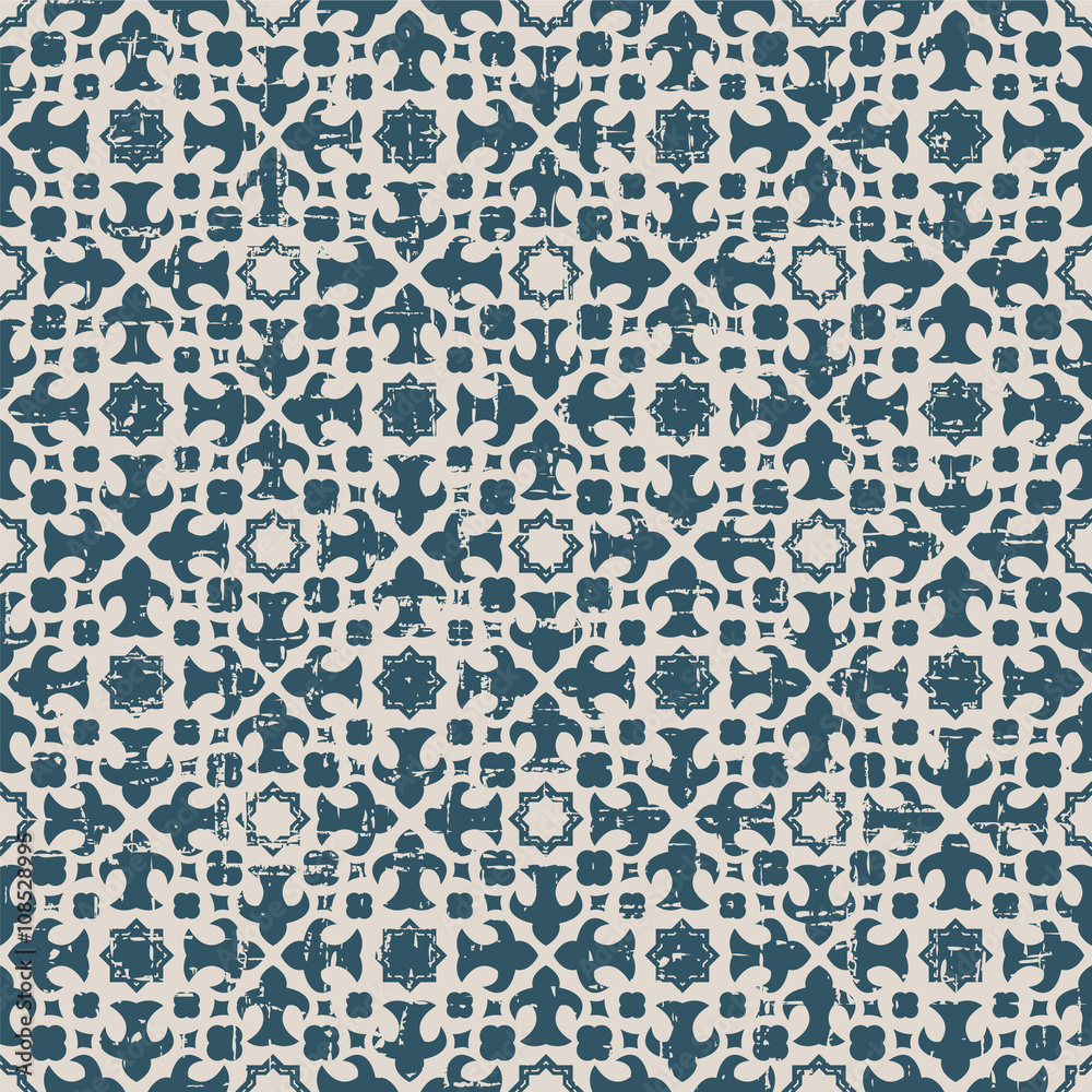 Seamless worn out antique background 060_star kaleidoscope geometry