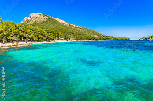 Mediterranean Sea turquoise water at beach Formentor Majorca photo