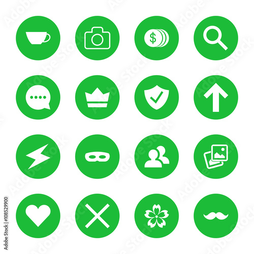 Vector set of flat web icons. Vector illustration of green icons in round frames.