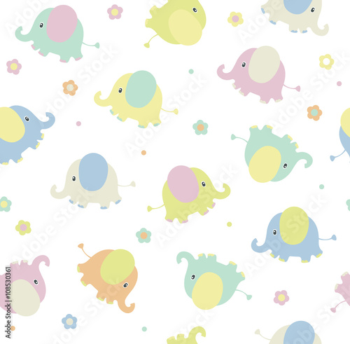 Vector cute elephants seamless pattern isolated.