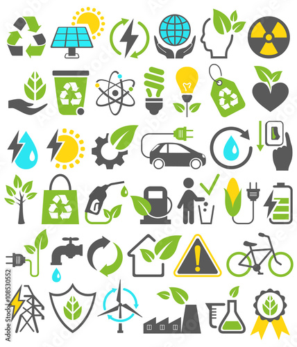 Eco Friendly Bio Green Energy Sources Icons Signs Set Isolated