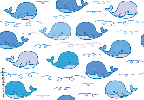 Vector cute whale cartoons seamless pattern isolated.