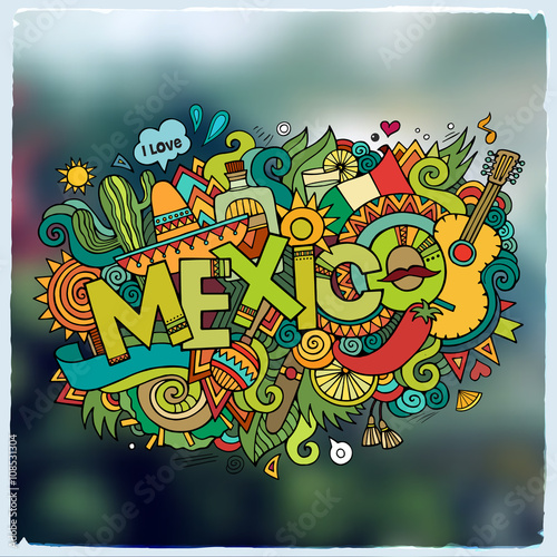 Mexico hand lettering and doodles elements emblem