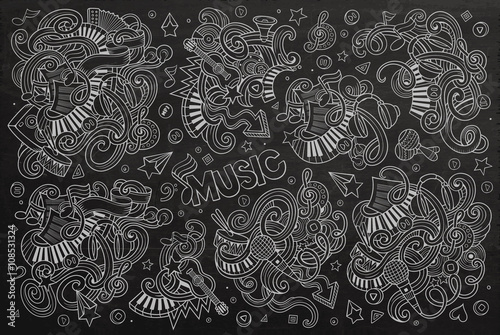 Chalkboard vector hand drawn doodles cartoon set of Music object