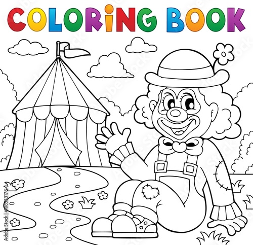 Coloring book clown near circus theme 2