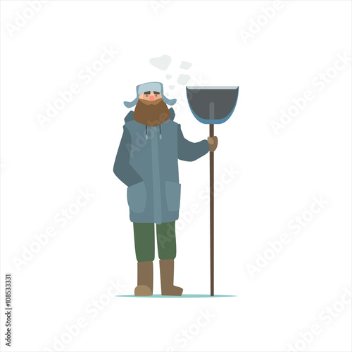 Janitor Outside In Winter