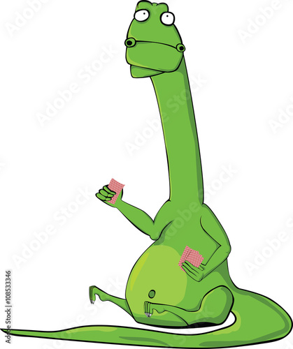 Green dinosaur with cards