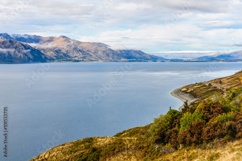 View of a lake near Wanaka in Southern Lakes, New Zealand