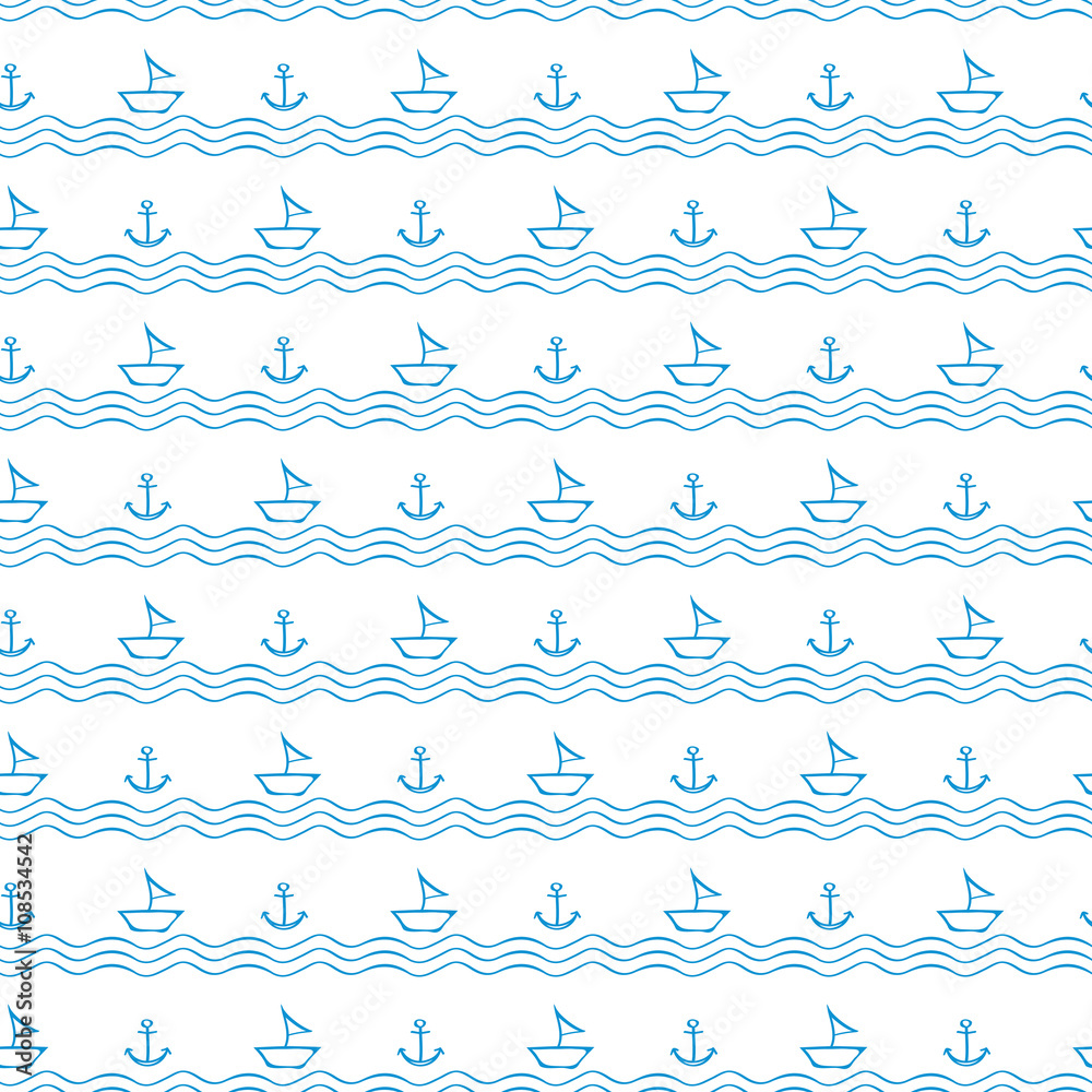 seamless waves pattern with anchors and sailboats seamless waves pattern with anchors and sailboats