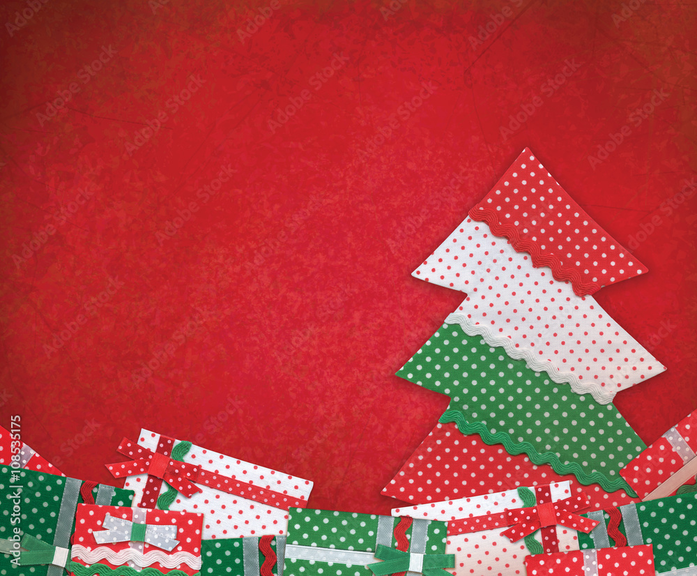 Fototapeta premium Holiday background with Christmas tree and gifts, handmade Chris