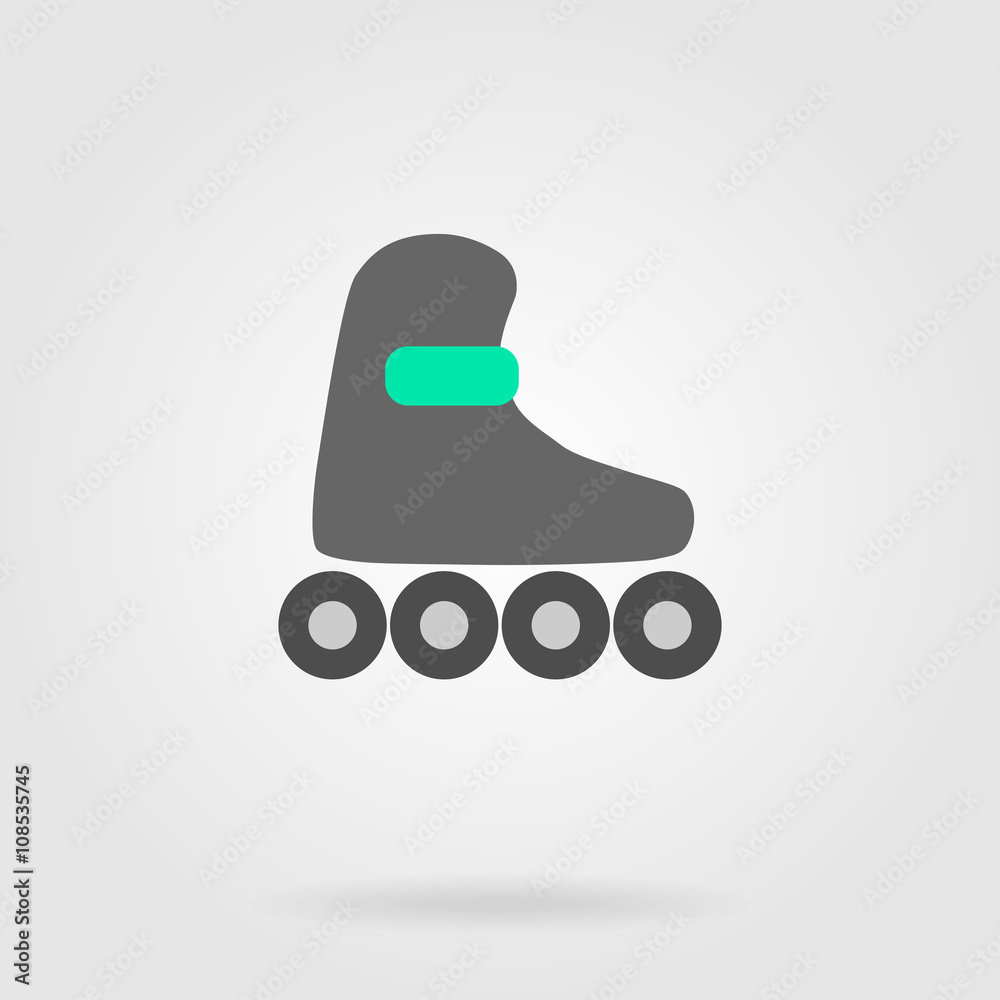 Roller skates flat icon. Monochrome rollers with color, contrast Roller skates flat icon. Monochrome rollers with color, contrast