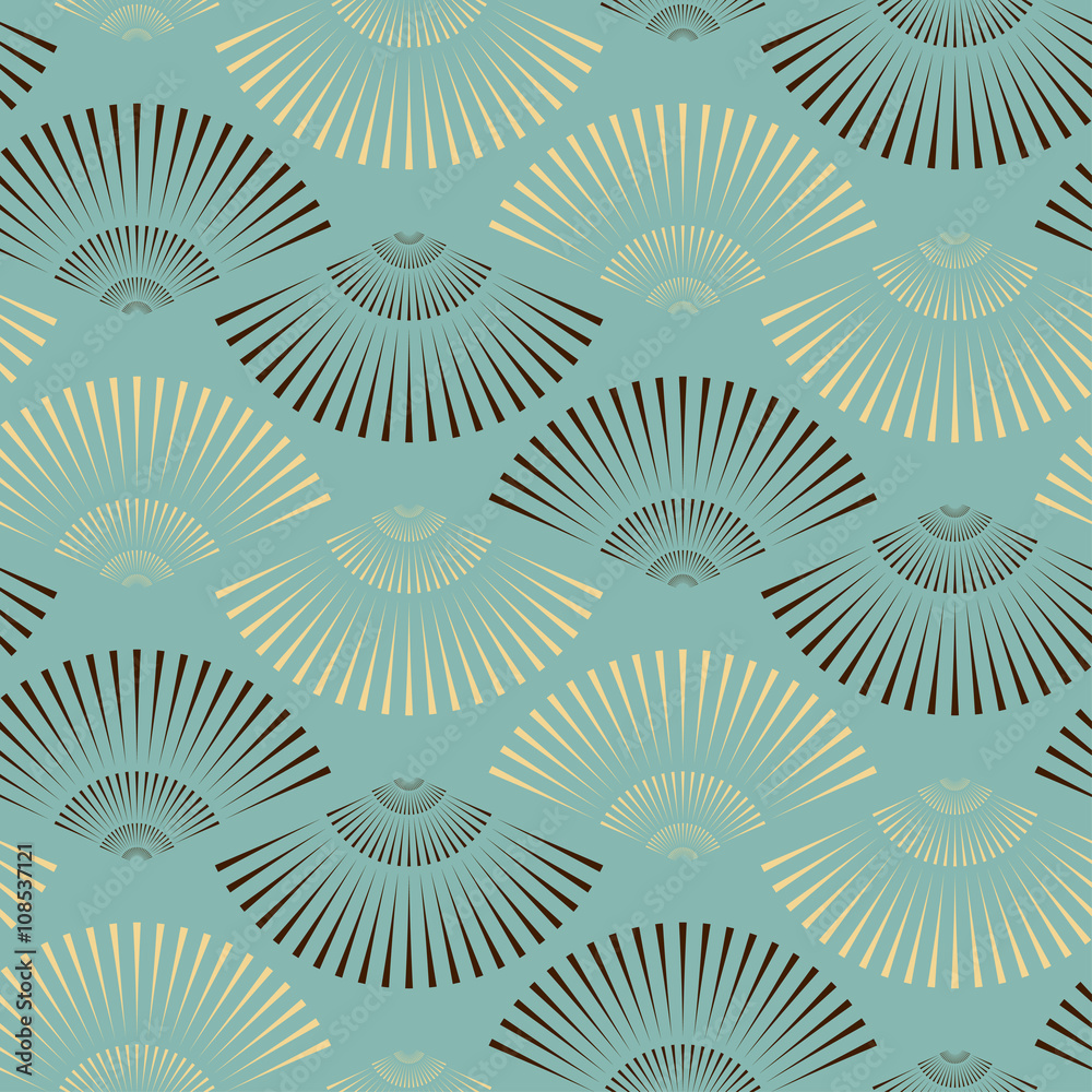 a Japanese style fan shape seamless pattern in blue