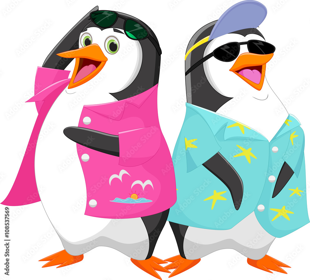 Fototapeta premium Cute cartoon penguin in summer vacation
