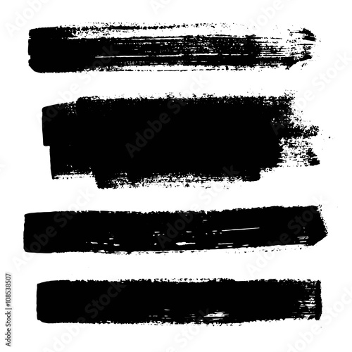 Set of black paint, ink brush strokes.