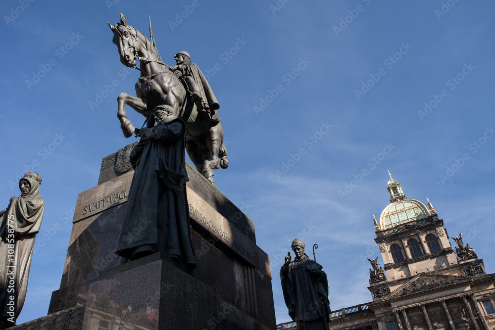 Obraz premium Statue of national patrons on the Saint Wenceslas Square, Prague