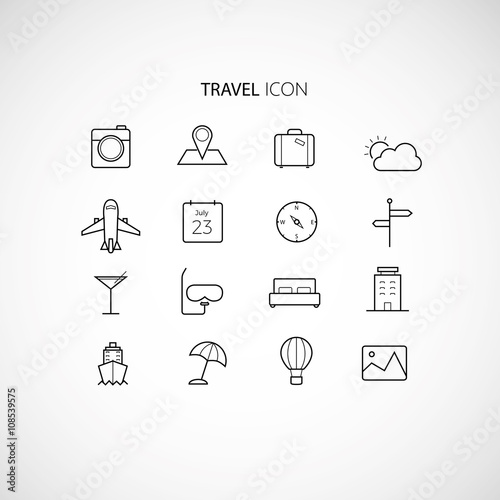 Line art travel icon set
