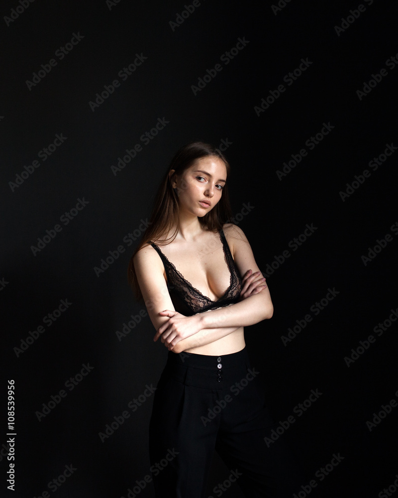 Girl in black luxury lingerie