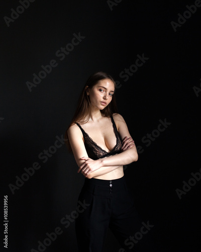 Girl in black luxury lingerie