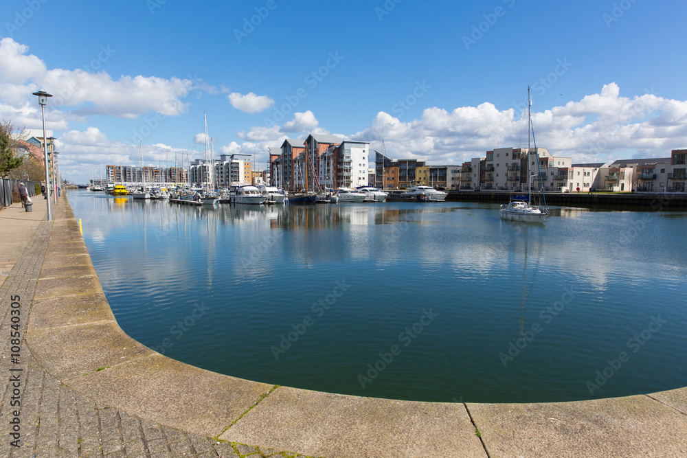 Portishead near Bristol Somerset UK marina with boats and apartments

