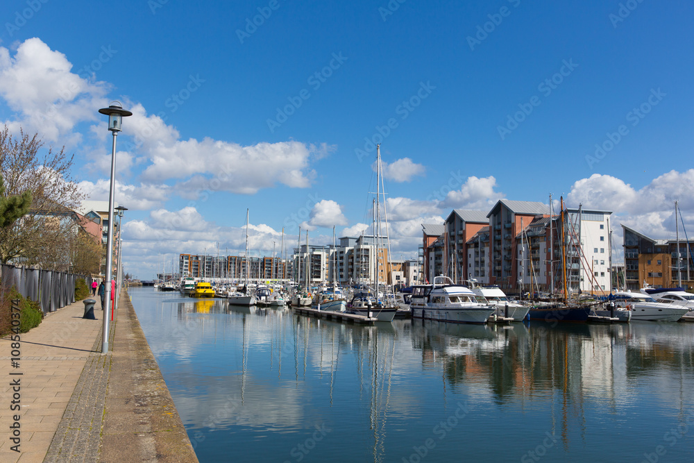 Portishead Somerset UK marina with boats and residential buildings