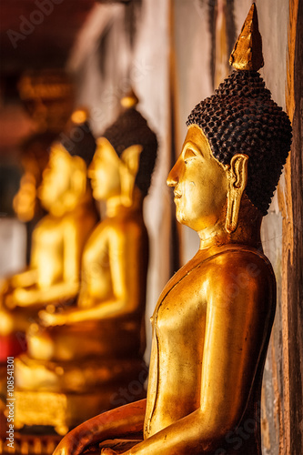 Gold sitting Buddha statues in Thailand