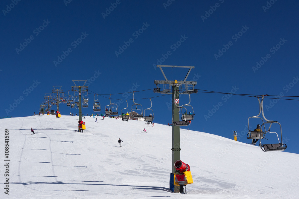 The Val di Fassa Italy ski resort, view of slopes for driving The Val di Fassa Italy ski resort, view of slopes for driving