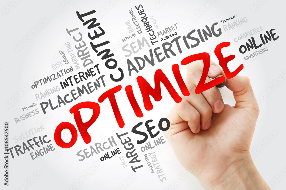 Hand writing OPTIMIZE word cloud, business concept Hand writing OPTIMIZE word cloud, business concept
