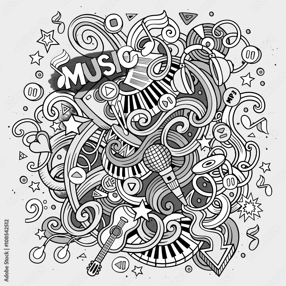 Cartoon hand-drawn doodles Musical illustration Cartoon hand-drawn doodles Musical illustration