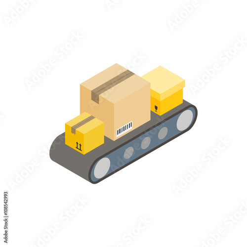 Conveyor belt with boxes icon, isometric 3d style