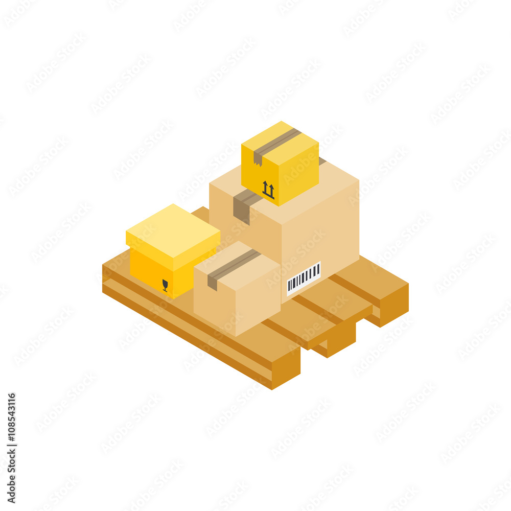 Cardboard boxes on wooden palette icon