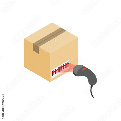 Scanning label on box with barcode scanner icon