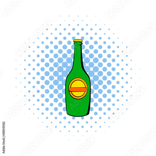 Green bottle of beer icon, comics style