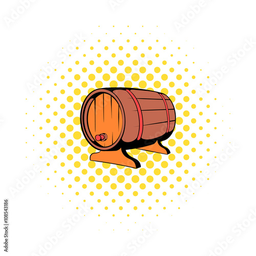 Wooden barrel of beer with a tap icon comics style