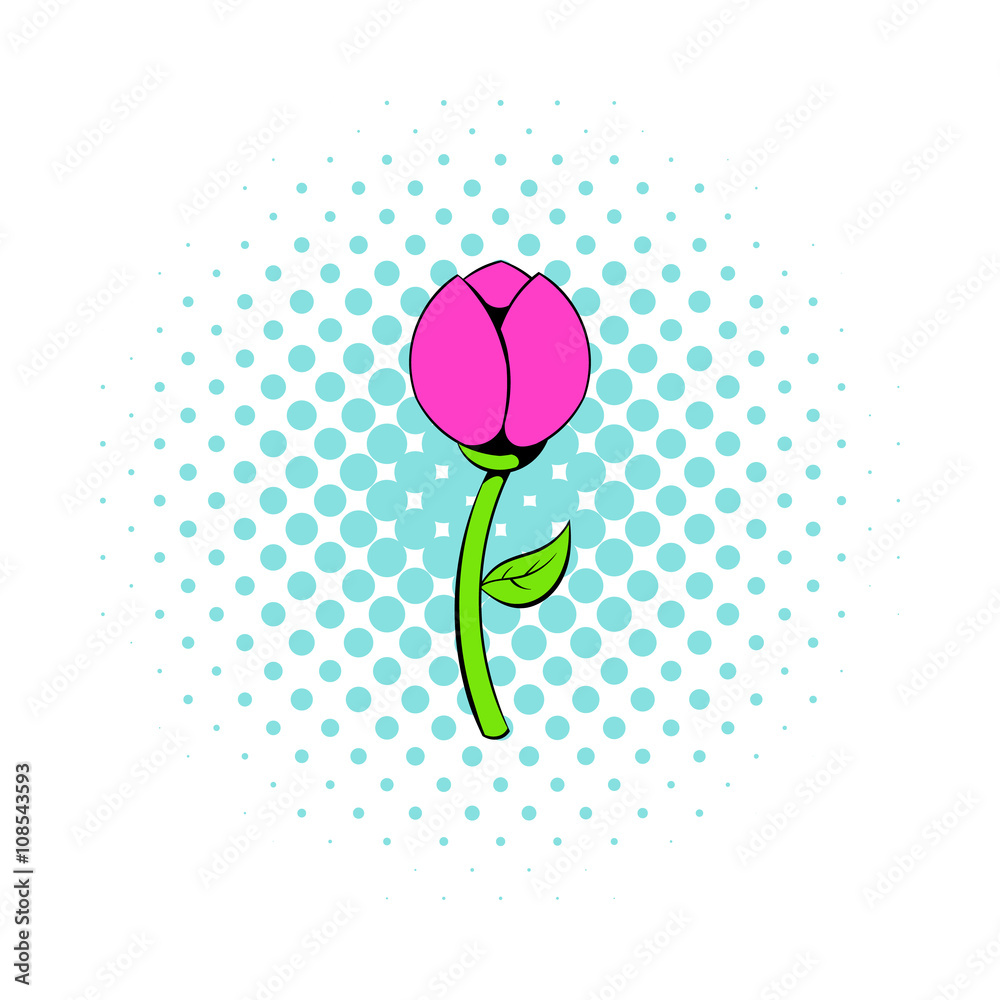 Pink tulip icon, comics style