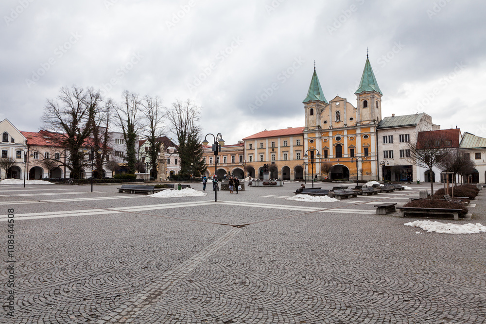 Main square in the city centre of Zilina on February 27, 2015