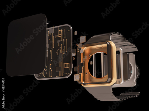 Internal inside electronic smart watches. 3d rendering.