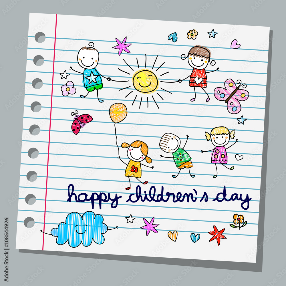 Obraz premium notebook paper happy children day