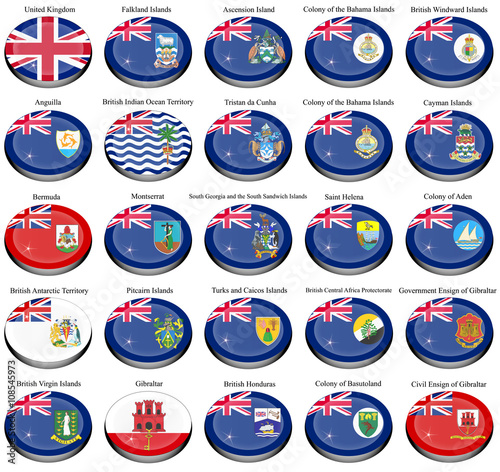 Set of icons. British overseas territories (BOT) and colonies flags.   