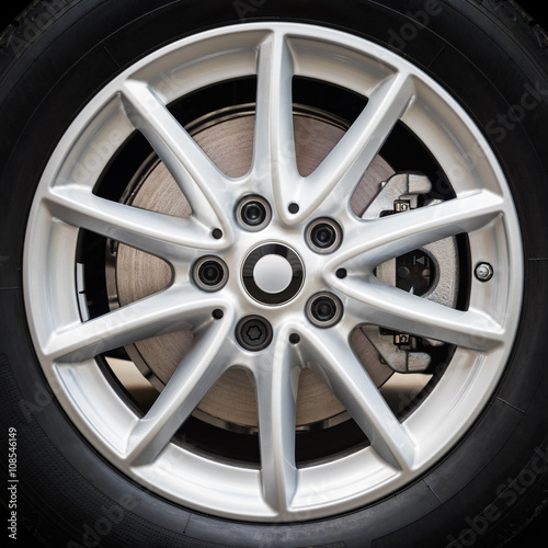 Details of modern and luxury aluminium car wheel with tire